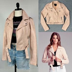 bebe Blush Pink Vegan Leather Moto Jacket Cropped Silver Hardware Rockabilly M
